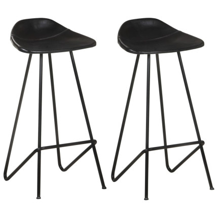 Tabourets de bar industriel en lot de 2 en cuir véritable Noir  {attributes}