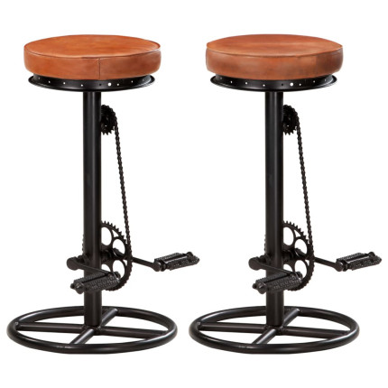 Tabourets de bar industriel en lot de 2 en cuir véritable Brun 44 x 44 x 75 cm {attributes}