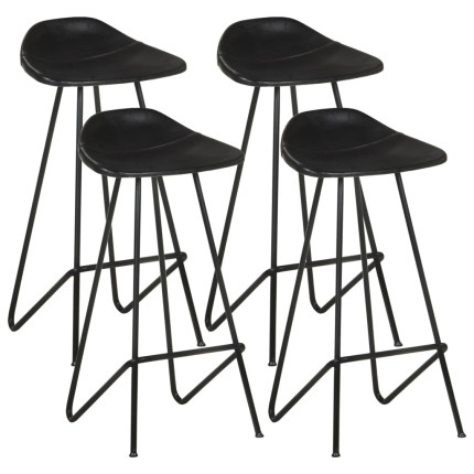 Tabourets de bar industriel en lot de 4 en cuir véritable Noir  {attributes}