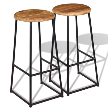 Tabourets de bar industriel en lot de 2 en bois massif de teck Brun  {attributes}