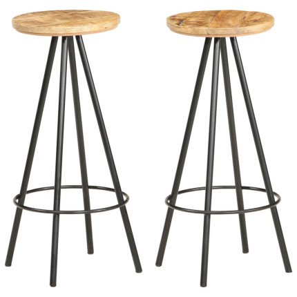 Tabourets de bar industriel en lot de 2 en bois de manguier brut Brun  {attributes}