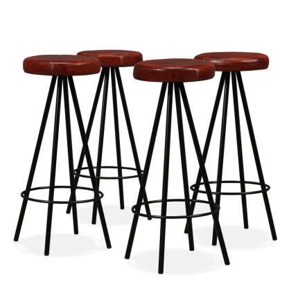 Tabourets de bar en lot de 4 en cuir véritable Brun  {attributes}