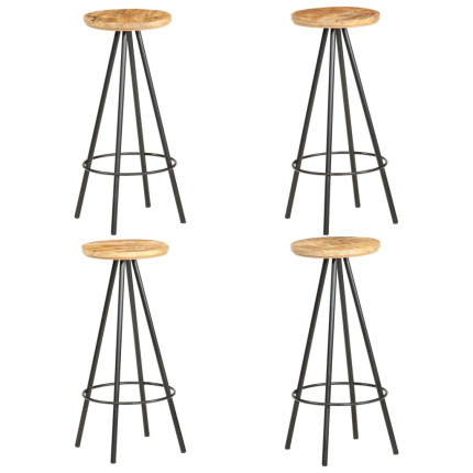 Tabourets de bar industriel en lot de 4 en bois de manguier brut Brun  {attributes}