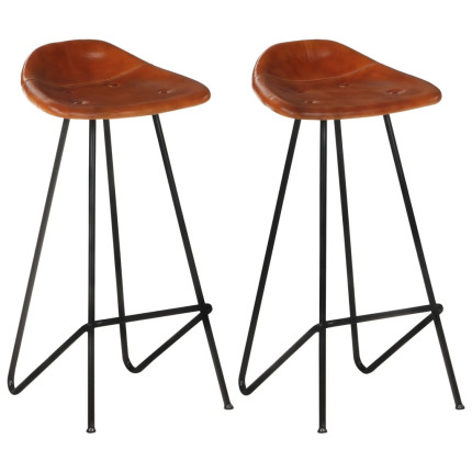 Tabourets de bar industriel en lot de 2 en cuir véritable Brun  {attributes}