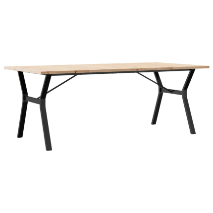 Table à manger Style Industriel cadre en Y en bois de pin massif & fonte 200 x 100 x 75.5 cm {attributes}