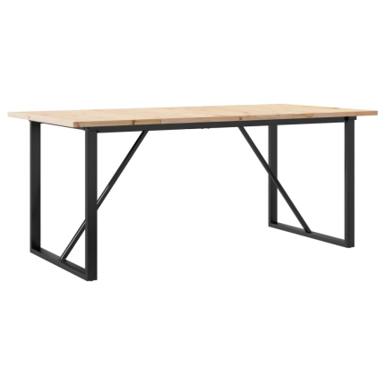 Table à manger Style Industriel cadre en O en bois de pin massif & fonte 180 x 90 x 75.5 cm {attributes}