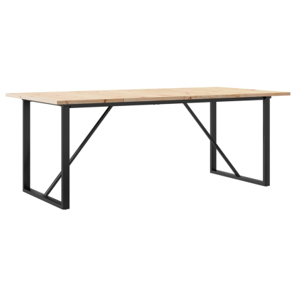 Table à manger Style Industriel cadre en O en bois de pin massif & fonte 200 x 100 x 75.5 cm {attributes}