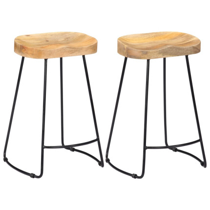 Tabourets de bar industriel en lot de 2 en bois de manguier massif Brun 45 x 40 x 62 cm {attributes}