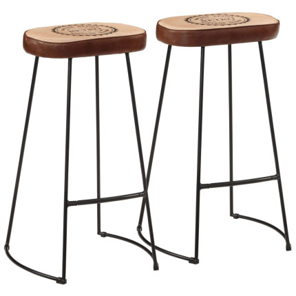 Tabourets de bar Industriel / Rétro - Vintage en lot de 2 avec cadre en métal et revêtement en cuir Brun 44 x 37.5 x 78 cm {attr