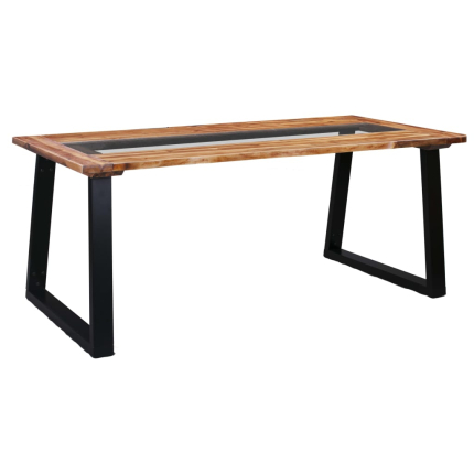 Table à manger Style Industriel en bois d'acacia massif et en verre 180x90x75 cm {attributes}