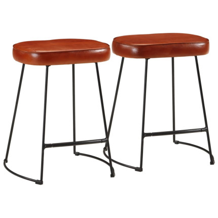 Tabourets de bar Industriel / Rétro - Vintage en lot de 2 avec cadre en métal et revêtement en cuir Brun 40 x 29.5 x 53 cm {attr