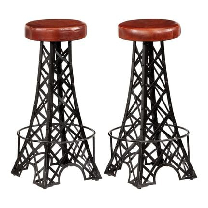 Tabourets de bar tour Eiffel style industriel  en lot de 2 en cuir