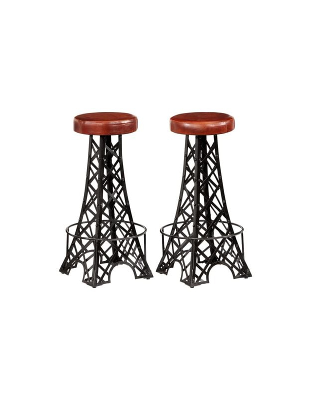 Tabourets de bar tour Eiffel style industriel  en lot de 2 en cuir