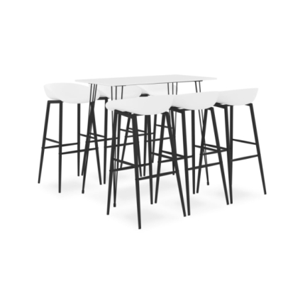 Table mange debout Scandinave avec 6 tabourets - Blanc - Bois et métal