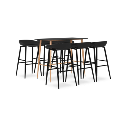 Table mange debout Scandinave avec 6 tabourets - Noir - Bois et métal