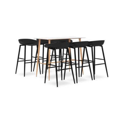 Table mange debout Scandinave avec 6 tabourets - Blanc et noir - Bois et métal