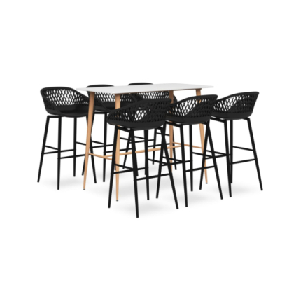 Table mange debout Scandinave avec 6 tabourets - Blanc et noir - Bois et métal