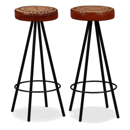 Tabourets de bar Industriel / Rétro - Vintage en lot de 2 en cuir véritable Brun  {attributes}