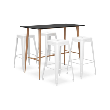 Table mange debout Scandinave avec 4 tabourets - Noir et blanc - Bois et métal