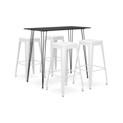 Table mange debout Industriel avec 4 tabourets - Noir et blanc - Bois et métal