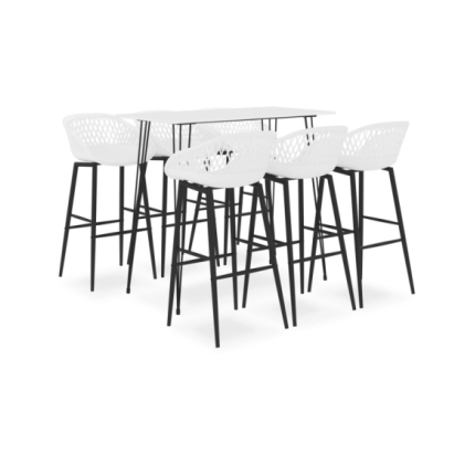 Table mange debout Scandinave avec 6 tabourets - Blanc - Bois et métal