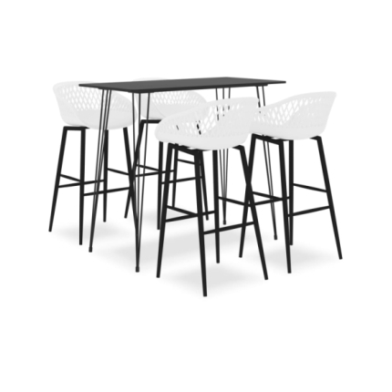 Table mange debout Industriel avec 4 tabourets - Noir et blanc - Bois et métal