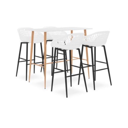 Table mange debout Scandinave avec 4 tabourets - Blanc - Bois et métal