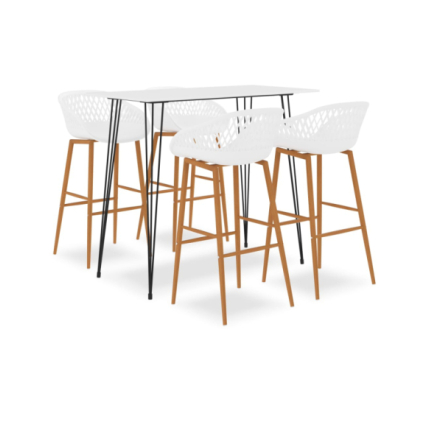 Table mange debout Scandinave avec 4 tabourets - Blanc - Bois et métal