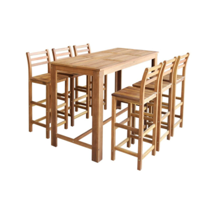 Table mange debout Bohème avec 6 tabourets Bois massif d'acacia