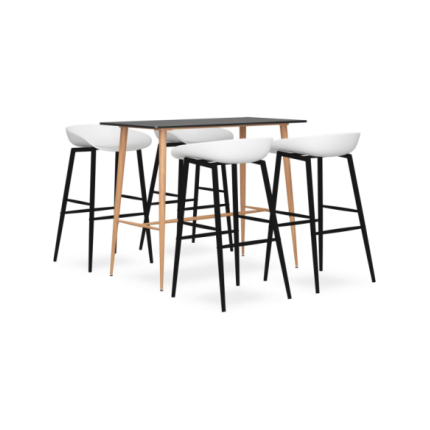 Table mange debout Scandinave avec 4 tabourets - Noir et blanc - Bois et métal