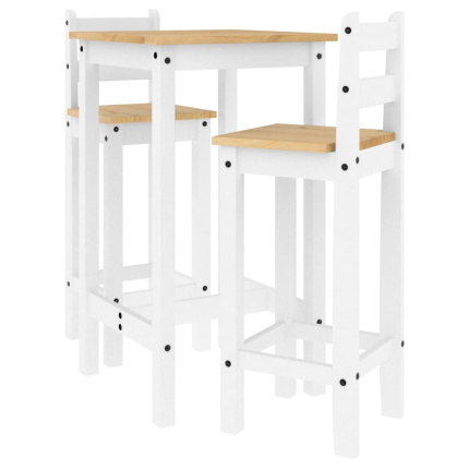 Ensemble Table mange debout Campagne avec 2 tabourets - Blanc - Bois massif de pin 