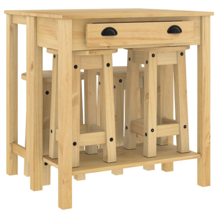 Ensemble Table mange debout Campagne avec 4 tabourets Bois massif de pin 