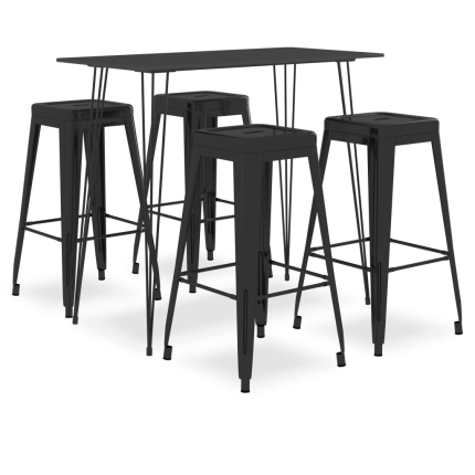 Ensemble Table mange debout Industriel avec 4 tabourets - Noir - Bois et métal 