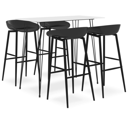 Ensemble Table mange debout Scandinave avec 4 tabourets - Blanc et noir - Bois et métal 