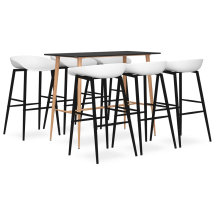 Ensemble Table mange debout Scandinave avec 6 tabourets - Noir et blanc - Bois et métal 