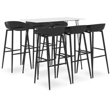 Ensemble Table mange debout Scandinave avec 6 tabourets - Blanc et noir - Bois et métal 