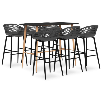 Ensemble Table mange debout Scandinave avec 6 tabourets - Noir et gris - Bois et métal 