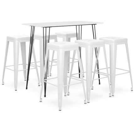 Ensemble Table mange debout Scandinave avec 6 tabourets - Blanc - Bois et métal 