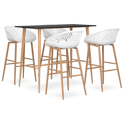 Ensemble Table mange debout Scandinave avec 4 tabourets - Noir et blanc - Bois et métal 