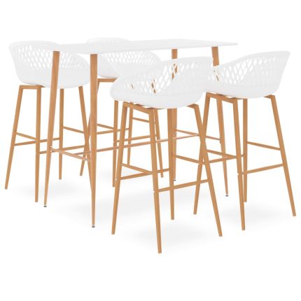 Ensemble Table mange debout Scandinave avec 4 tabourets - Blanc - Bois et métal 