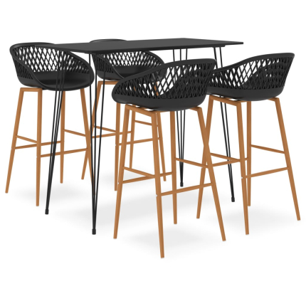 Ensemble Table mange debout Industriel avec 4 tabourets - Noir - Bois et métal 