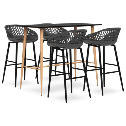 Ensemble Table mange debout Scandinave avec 4 tabourets - Noir et gris - Bois et métal 