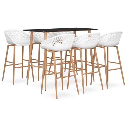 Ensemble Table mange debout Scandinave avec 6 tabourets - Noir et blanc - Bois et métal 