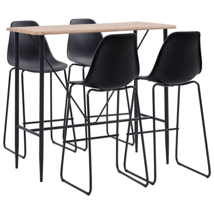 Ensemble Table mange debout Industriel avec 4 tabourets - Chêne - Bois et pied en métal 