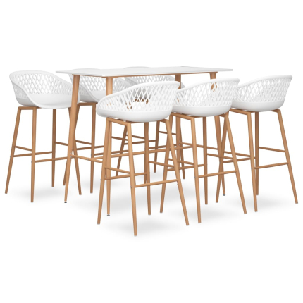 Ensemble Table mange debout Scandinave avec 6 tabourets - Blanc - Bois et métal 