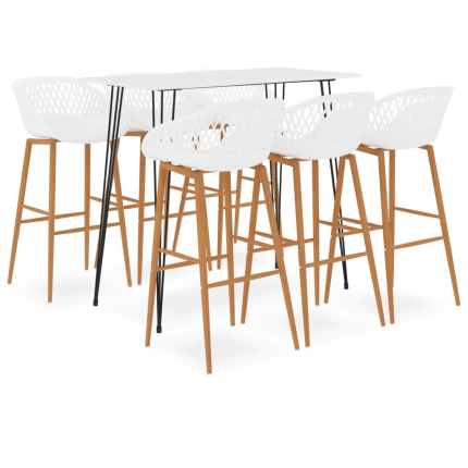 Ensemble Table mange debout Scandinave avec 6 tabourets - Blanc - Bois et métal 