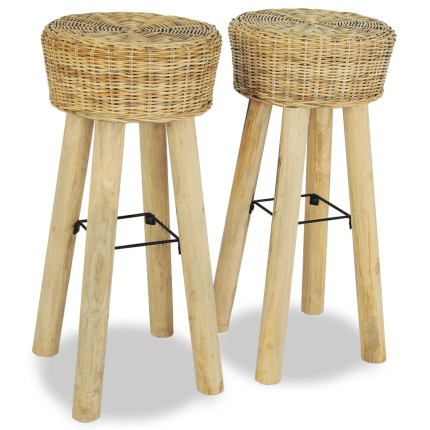 Tabourets de bar Campagne / Chic / Bohème en lot de 2 en rotin naturel Brun  {attributes}