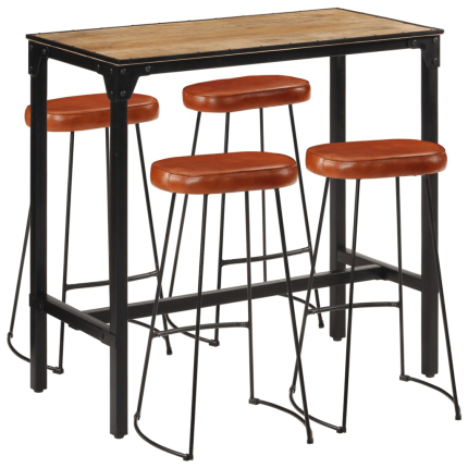 Ensemble Table mange debout Industriel avec 4 tabourets - Marron - Bois massif de manguier et fer 