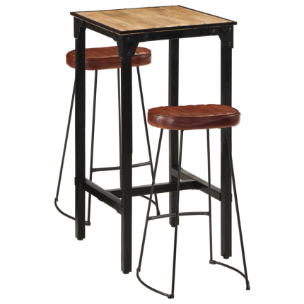 Ensemble Table mange debout Industriel avec 2 tabourets - Marron foncé - Bois massif de manguier et fer 