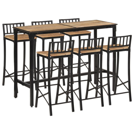 Ensemble Table mange debout Industriel avec 6 tabourets Bois massif de manguier et fer 